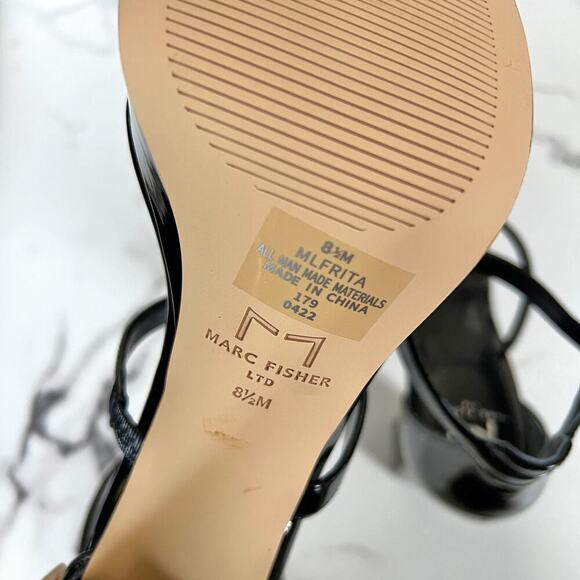 NEW Marc Fisher Frita Black Patent Leather Platform Sandals Size 8.5 - Picture 9 of 9